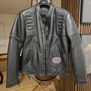 heavy leather motorcycle padded jacket